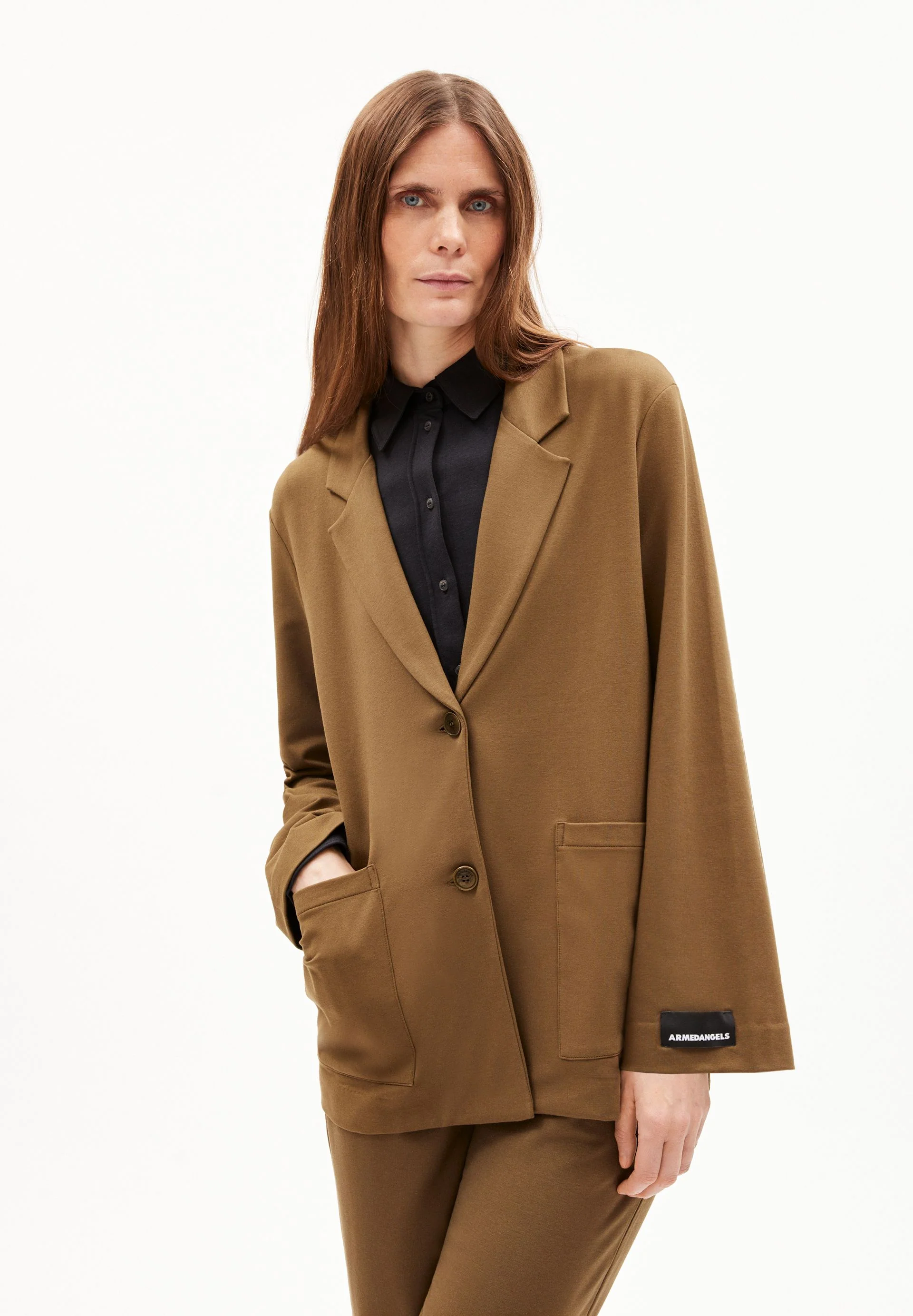 MARIAA FERNANDAA JERSEY BLAZER | dried moss